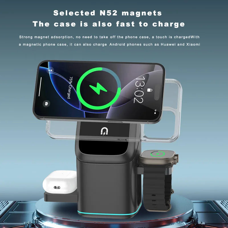 3 in 1 Charging Station Rotating Wireless Charger Stand