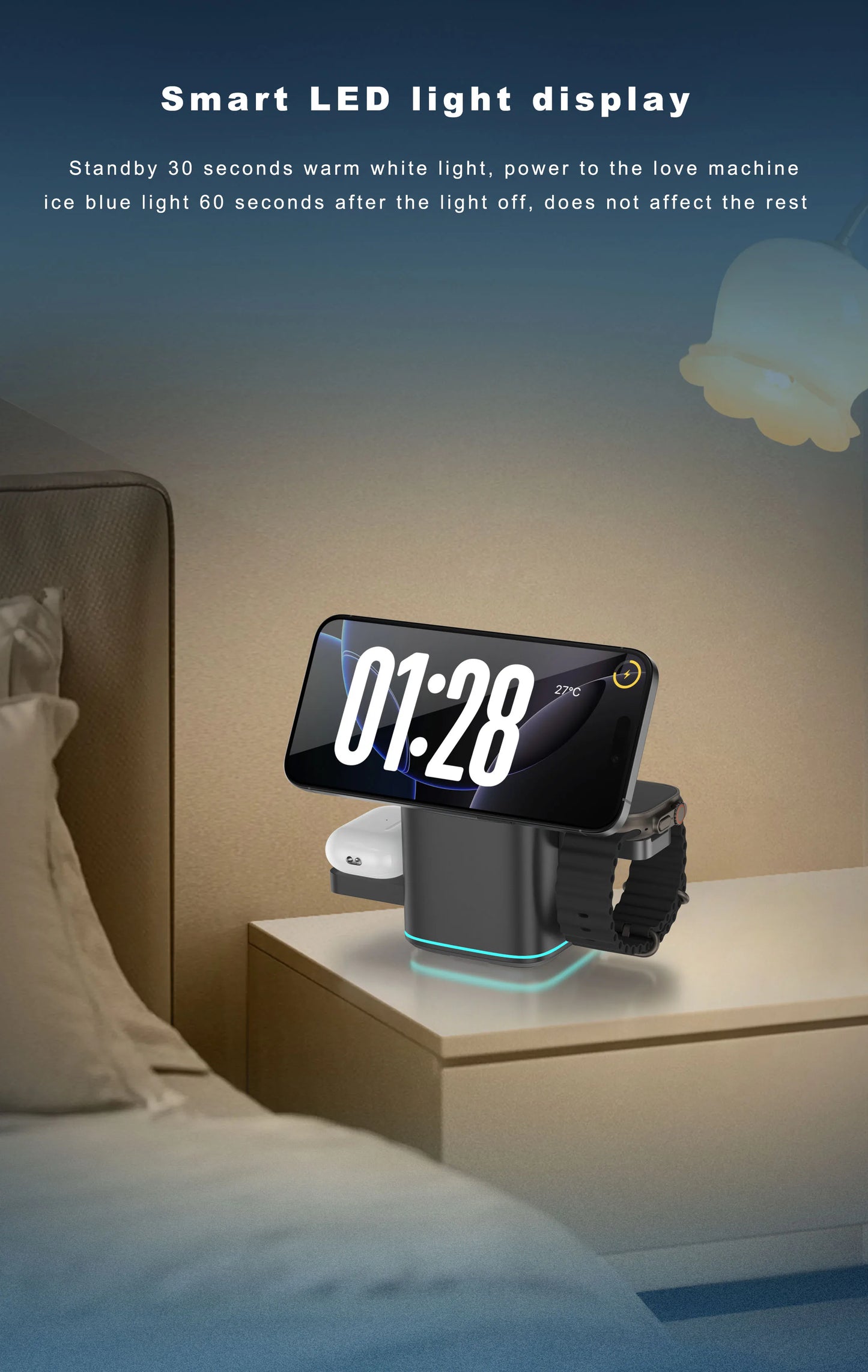 3 in 1 Charging Station Rotating Wireless Charger Stand