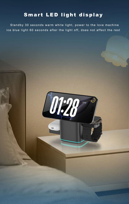 3 in 1 Charging Station Rotating Wireless Charger Stand