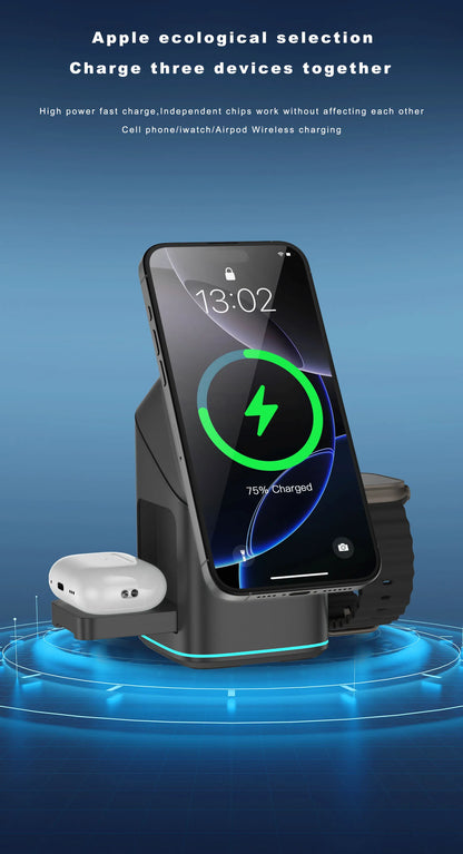 3 in 1 Charging Station Rotating Wireless Charger Stand