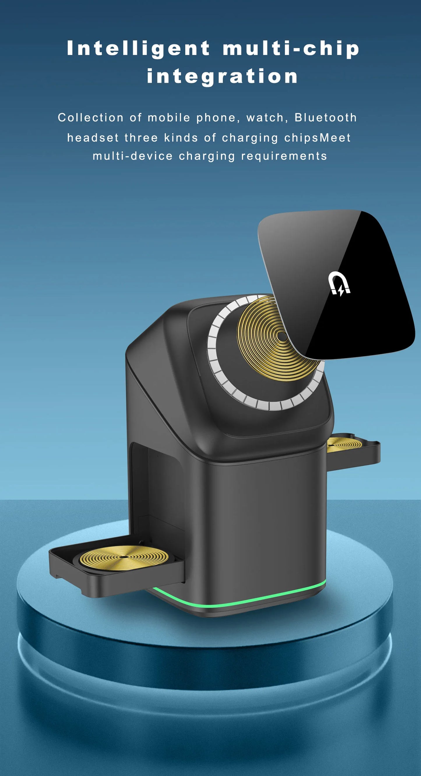 3 in 1 Charging Station Rotating Wireless Charger Stand
