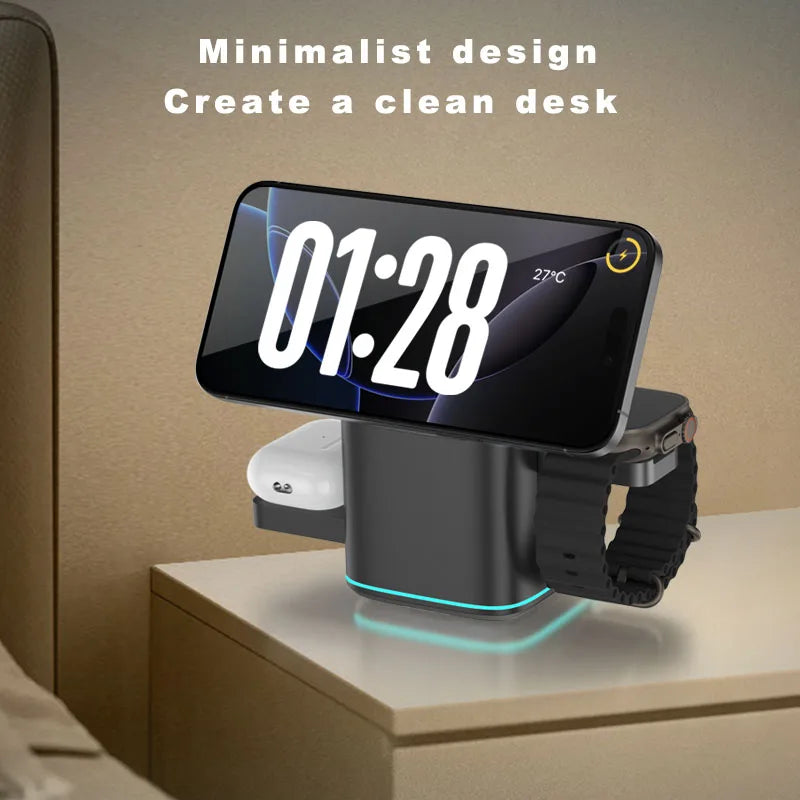 3 in 1 Charging Station Rotating Wireless Charger Stand
