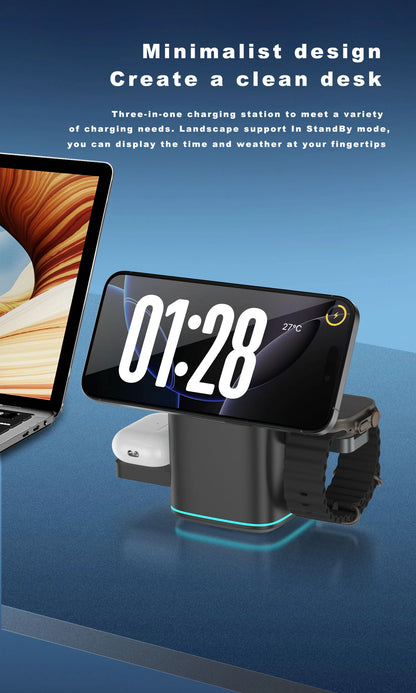 3 in 1 Charging Station Rotating Wireless Charger Stand