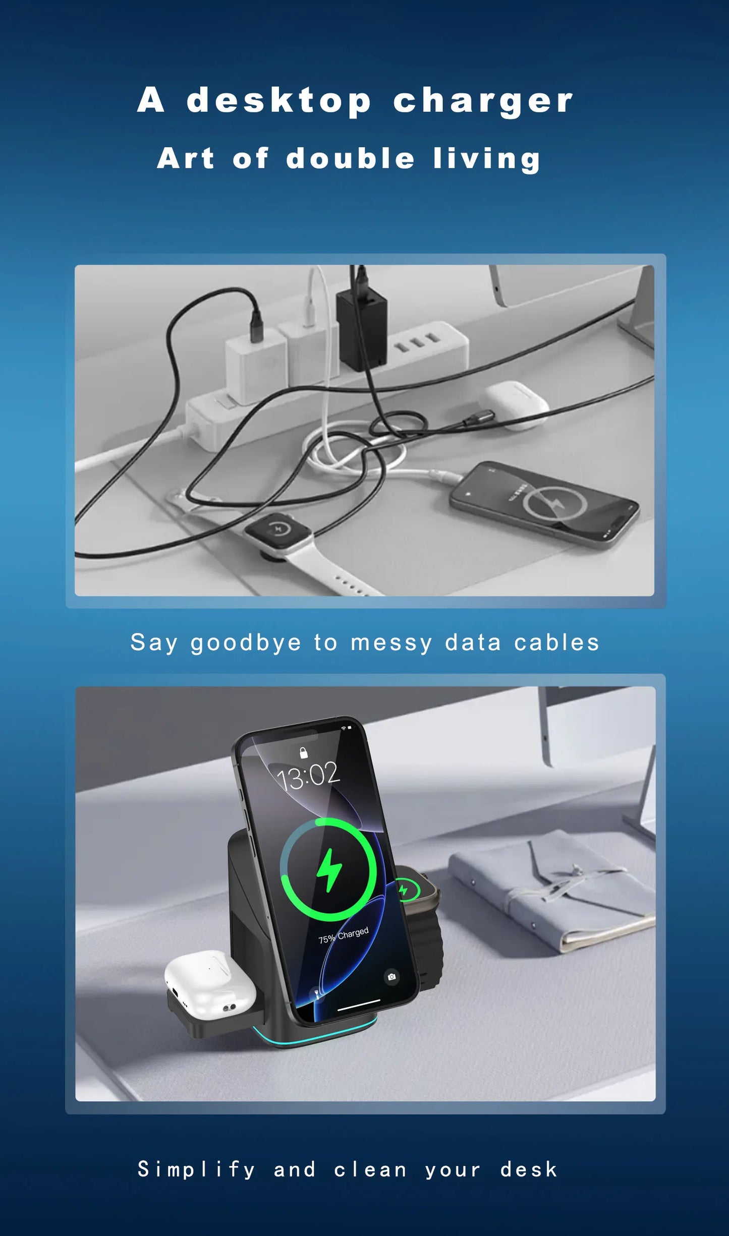 3 in 1 Charging Station Rotating Wireless Charger Stand