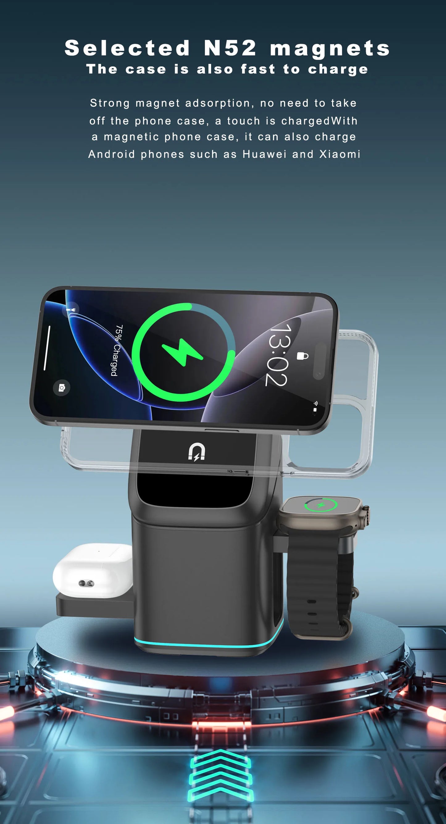 3 in 1 Charging Station Rotating Wireless Charger Stand