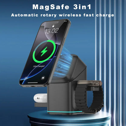 3 in 1 Charging Station Rotating Wireless Charger Stand