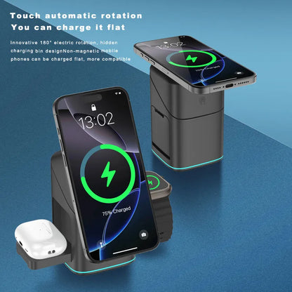 3 in 1 Charging Station Rotating Wireless Charger Stand