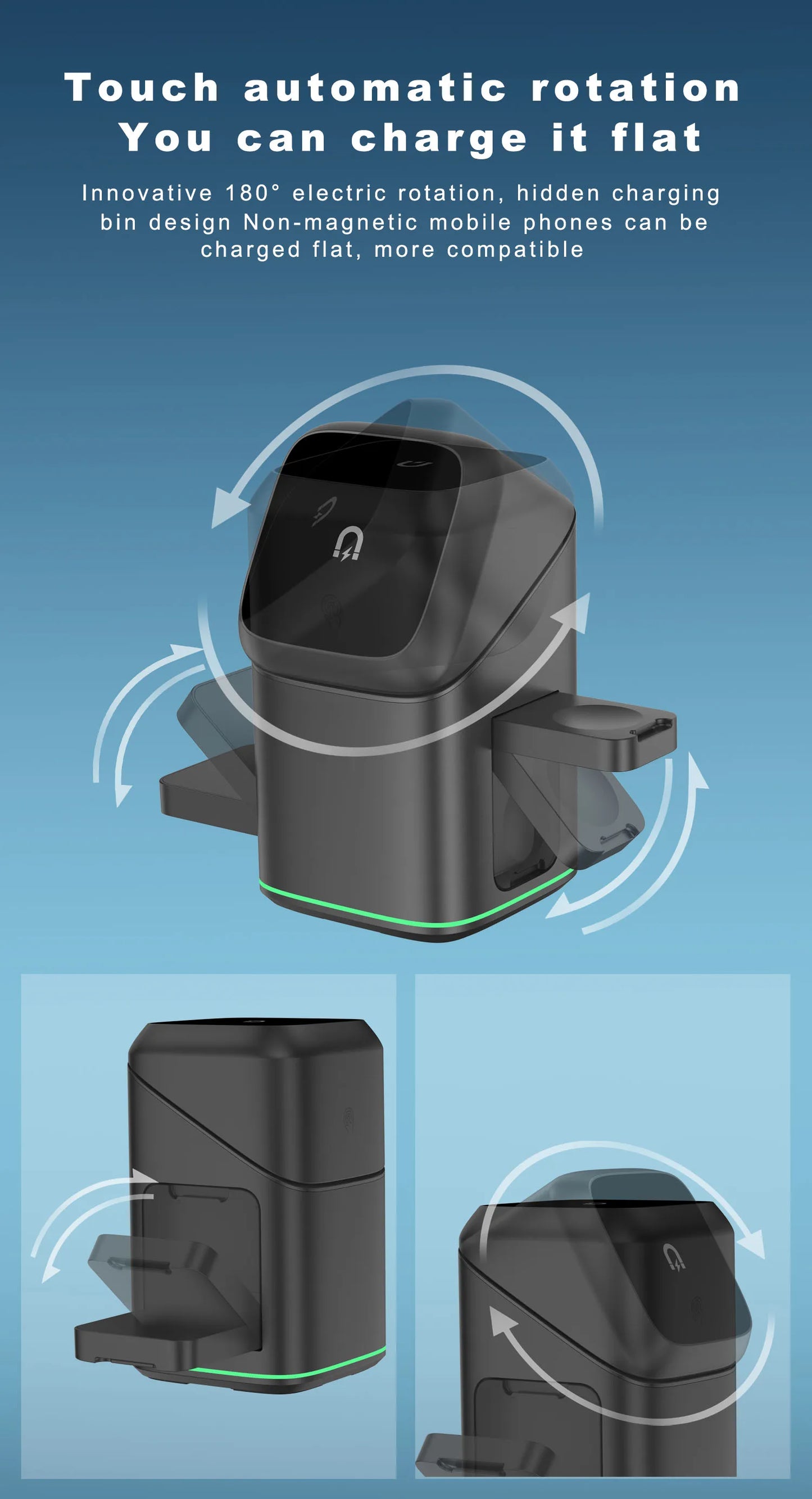 3 in 1 Charging Station Rotating Wireless Charger Stand